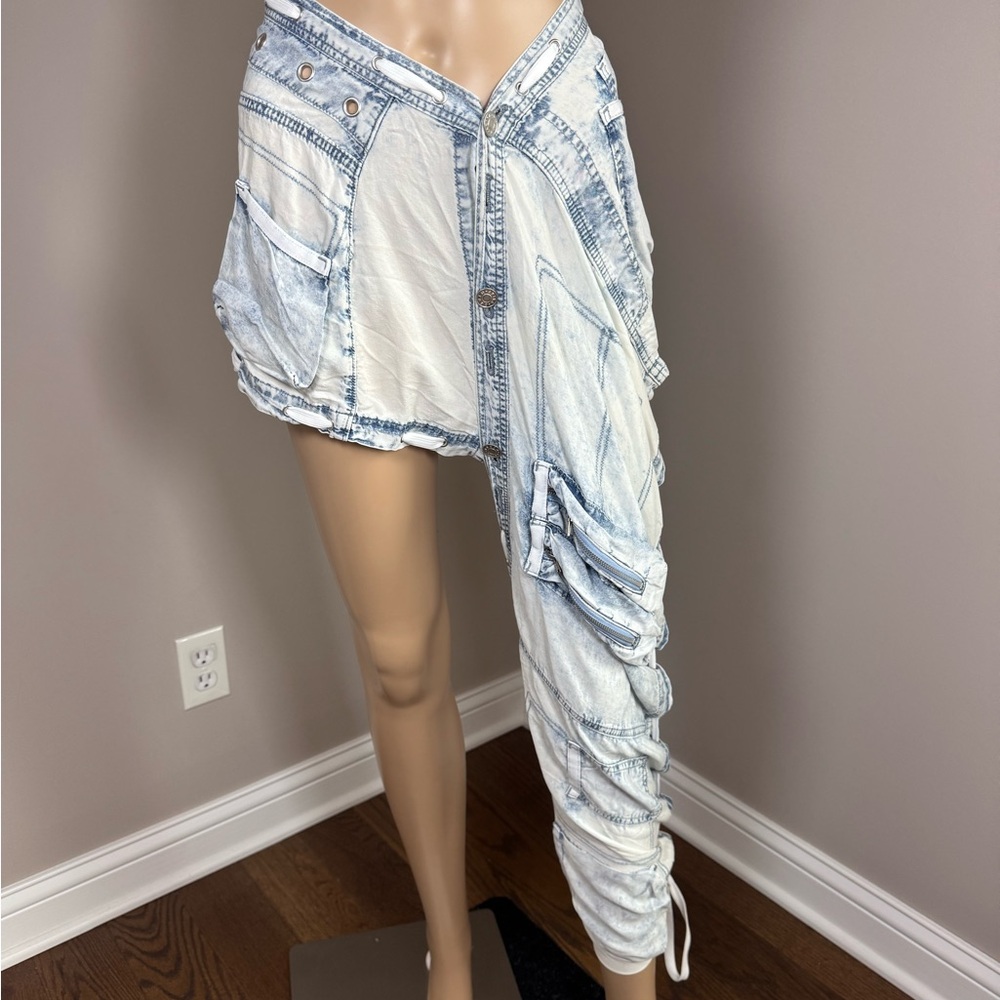 AKIRA Asymmetrical Denim Cargo Skirt w/ Attached Pant Leg Y2K Streetwear S/M NWT